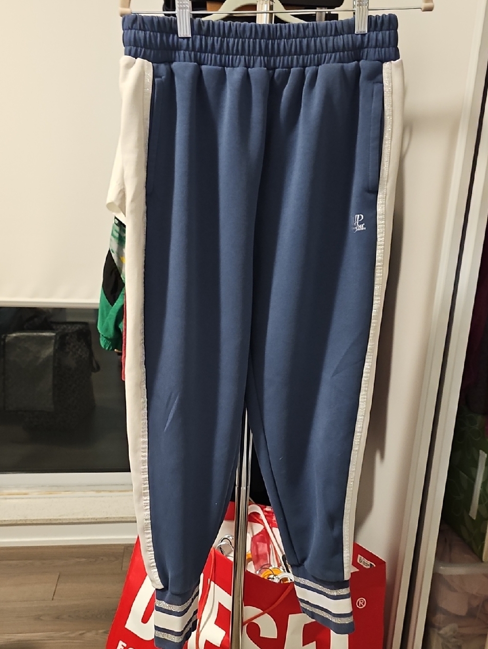 Blue Womens Track Pants with Side Stripe